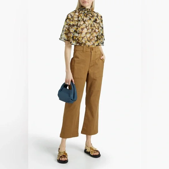 JOIE Woman Mason Cropped Cotton-blend Twill Straight-leg Pants Camel - Picture 1 of 9